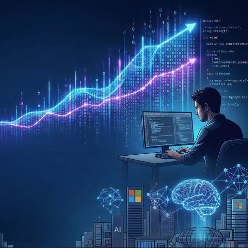 Miniatura da postagem 'Por que 30% do código da Microsoft já é feito por IA (e o que isso diz sobre o futuro da sua empresa)', em destaque no blog da K2M Soluções.